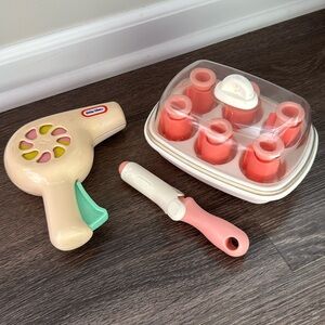 Vintage little tikes blow dryer, curlers, and curling iron set